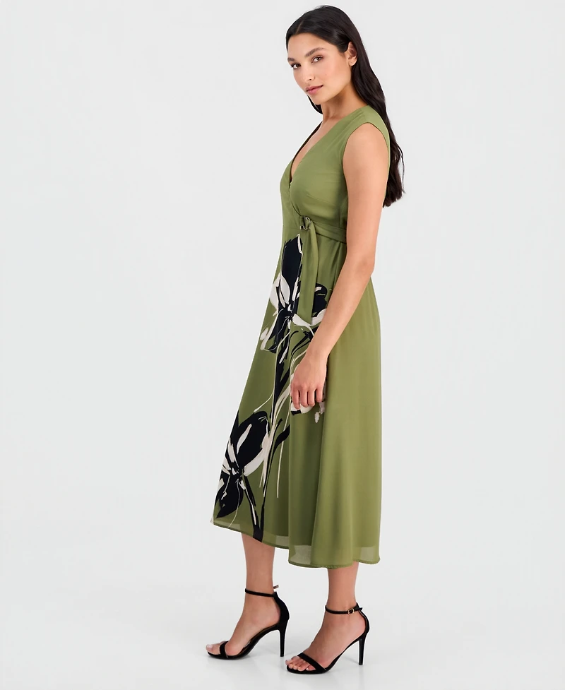 Anne Klein Women's Faux-Wrap A-Line Midi Dress