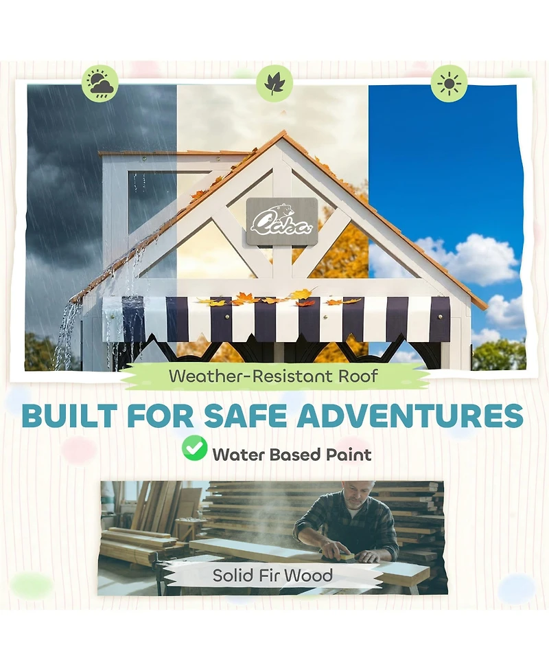 Qaba Outdoor Playhouse, Wooden Kids Playhouse with Dog Door for Garden