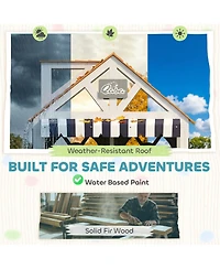 Qaba Outdoor Playhouse, Wooden Kids Playhouse with Dog Door for Garden