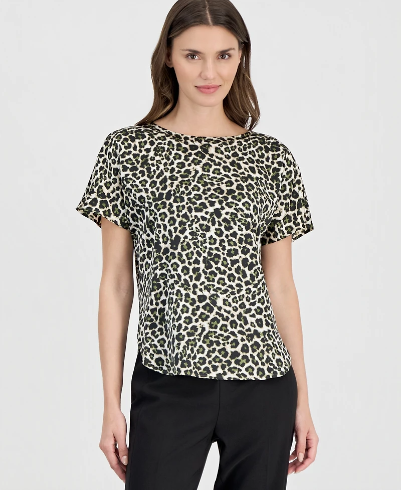 Anne Klein Women's Printed Boat-Neck Short-Sleeve Top