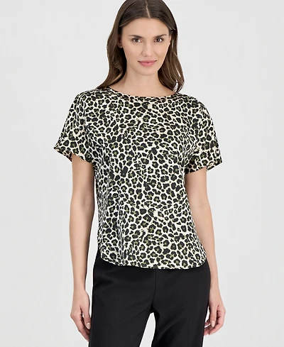 Anne Klein Women's Printed Boat-Neck Short-Sleeve Top