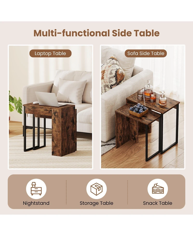Sugift 2-in-1 Nesting Coffee Table Set of 2 for Living Room and Bedroom
