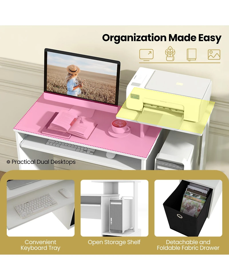 Sugift Space-saving Computer Desk with Pull-out Keyboard Tray