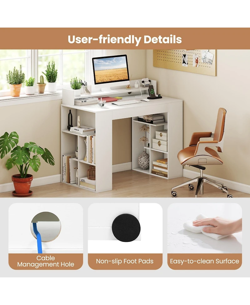 Sugift Computer Desk with Power Outlets and 2 Bookcases