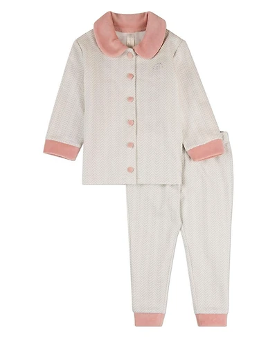 MeMoi Baby Boys Chevron-Printed Cotton-Rich Velour-Trim Pajama Set