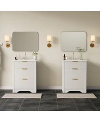 homfan Fluted Bathroom Vanity with Sink, Farmhouse Freestanding Cabinet 2 Drawers and Flip Down Drawer, Easy Assembly