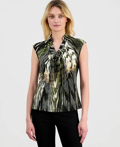 Anne Klein Women's Printed Cowlneck Sleeveless Top