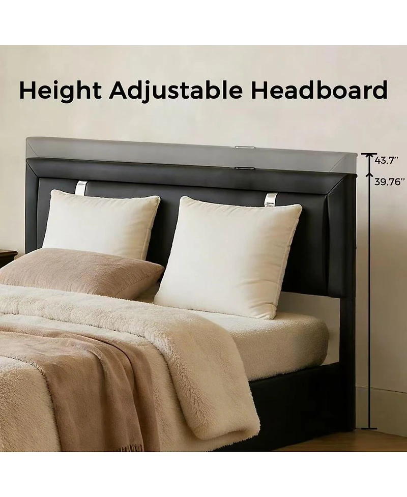 Streamdale Furniture Lift Storage Bed With Led Headboard, Usb-c, Hydraulic