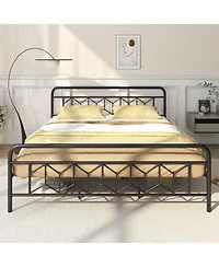Gouun King Size Platform Bed with High Headboard and Snap Lock Metal Slats