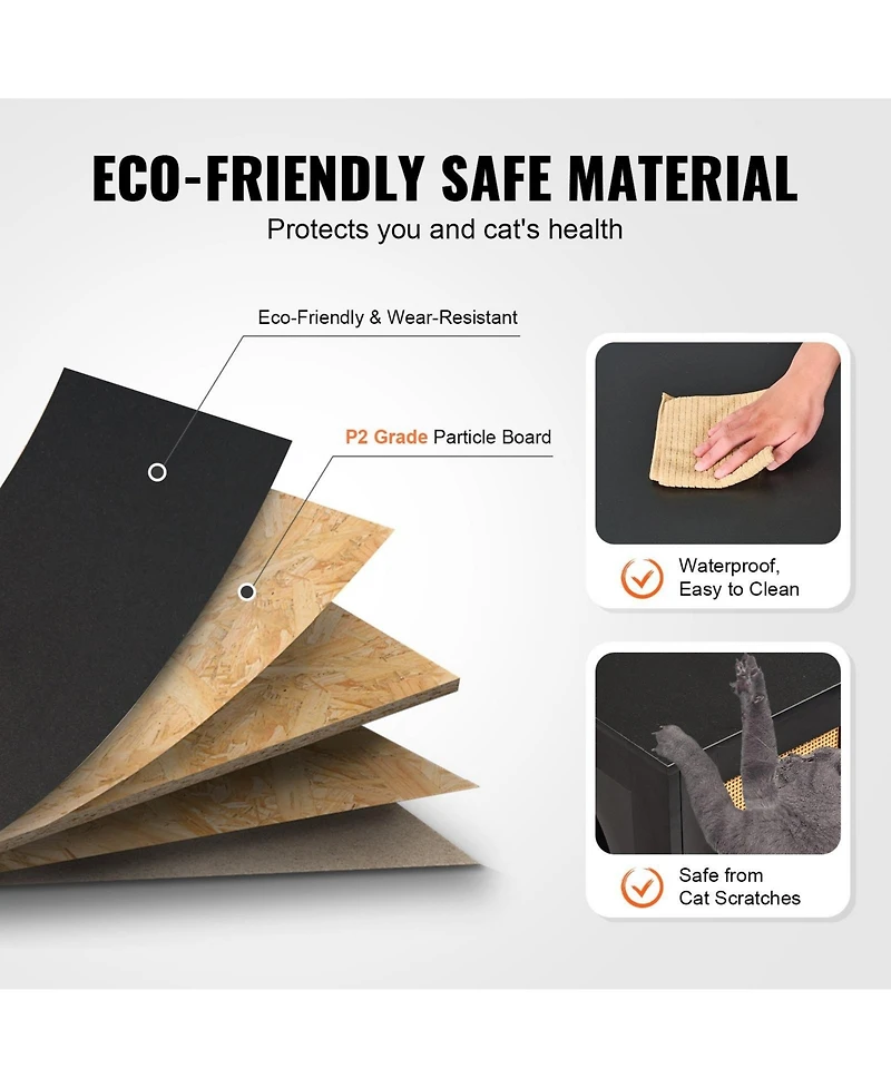 Inolait Wooden Cat Litter Box Enclosure for 2 Cats with Rattan Doors