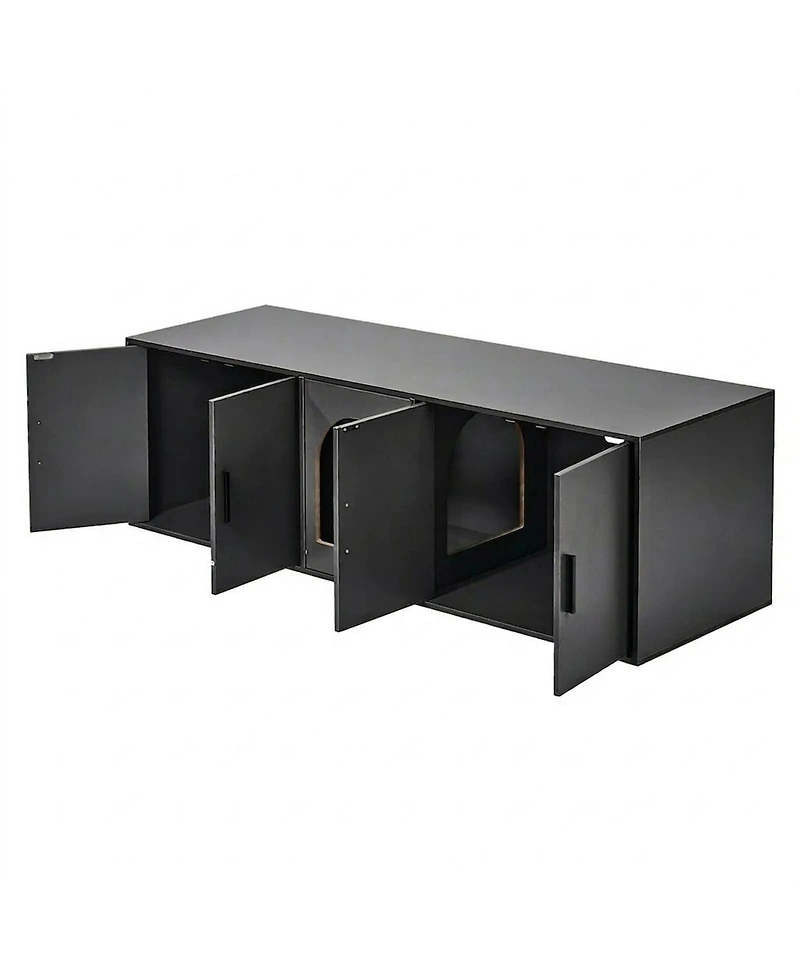 Inolait Wooden Cat Litter Box Enclosure Cabinet with Double Rooms for 2 Cats