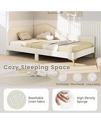 Sugift Upholstered Daybed with Metal Legs and Wood Slats