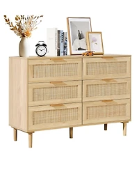 Gouun 6 Drawer Rattan Dresser with Spacious Storage for Bedroom and Hallway