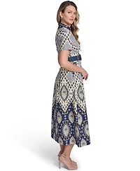 Jessica Howard Petite Short-Sleeve Belted Collared Shirt Dress