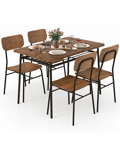 Sugift Five Piece Dining Table Set with Storage Rack and Stools
