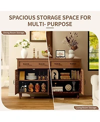 Rainsken Vintage Sideboard Buffet Cabinet, Entryway 4 Doors Storage Cabinet with Hand-Carved Hollow Doors, 2 Drawers and Metal Handles for Living Room