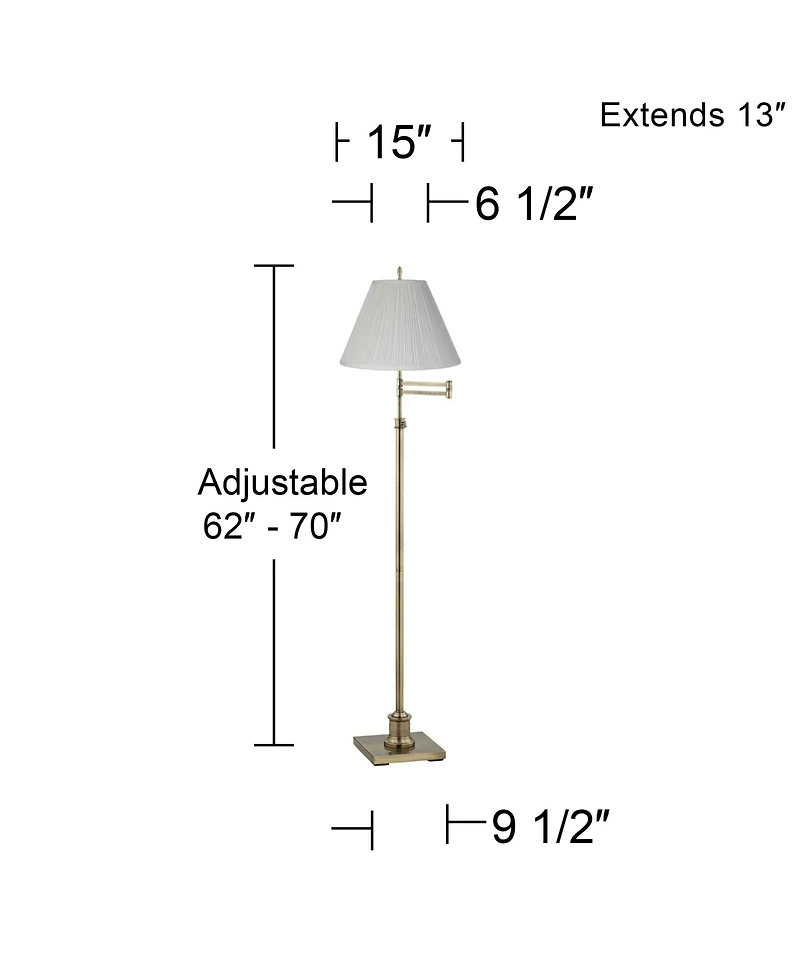 360 Lighting Chic Swing Arm Floor Lamp 70" Tall Antique Brass Mushroom Pleated Empire Shade for Living Room Reading Bedroom Office