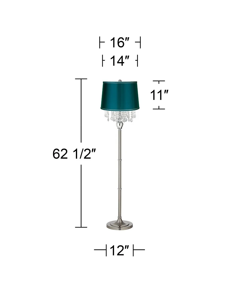 360 Lighting Modern Floor Lamp 62.5" Tall Crystal Chandelier Satin Drum Shade for Living Room Reading Bedroom Office