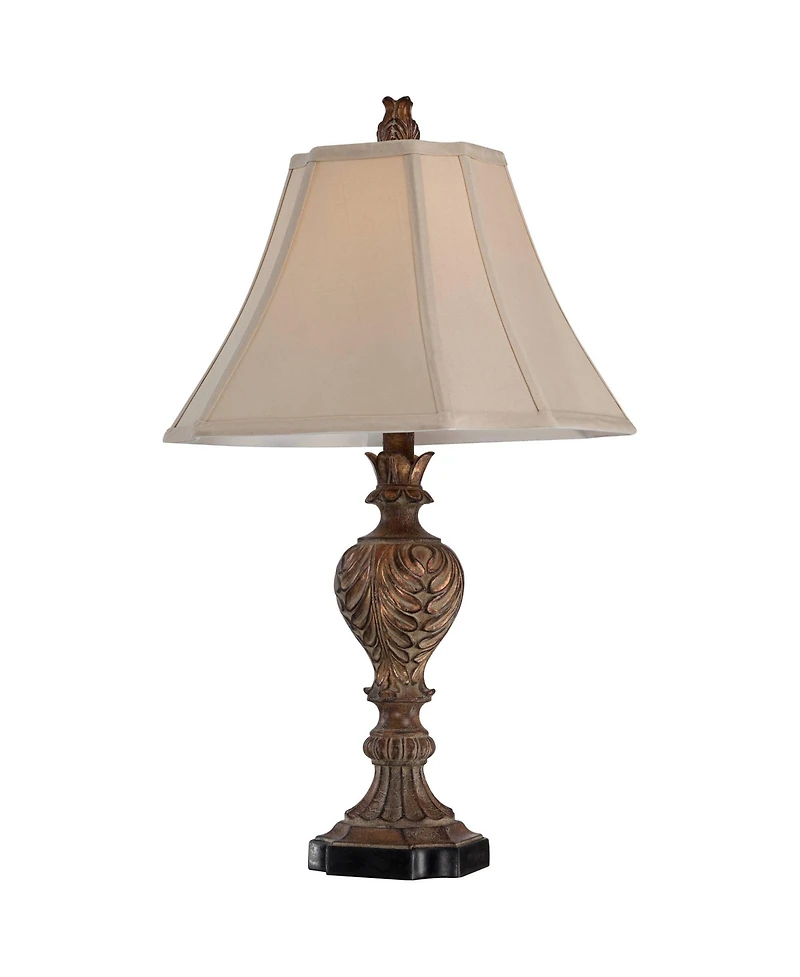 Regency Hill Regio Traditional Table Lamps 25 1/2" High Set of 2 Carved Leaf Tan Sheer Fabric Square Bell Shade for Bedroom Living Room Bedside