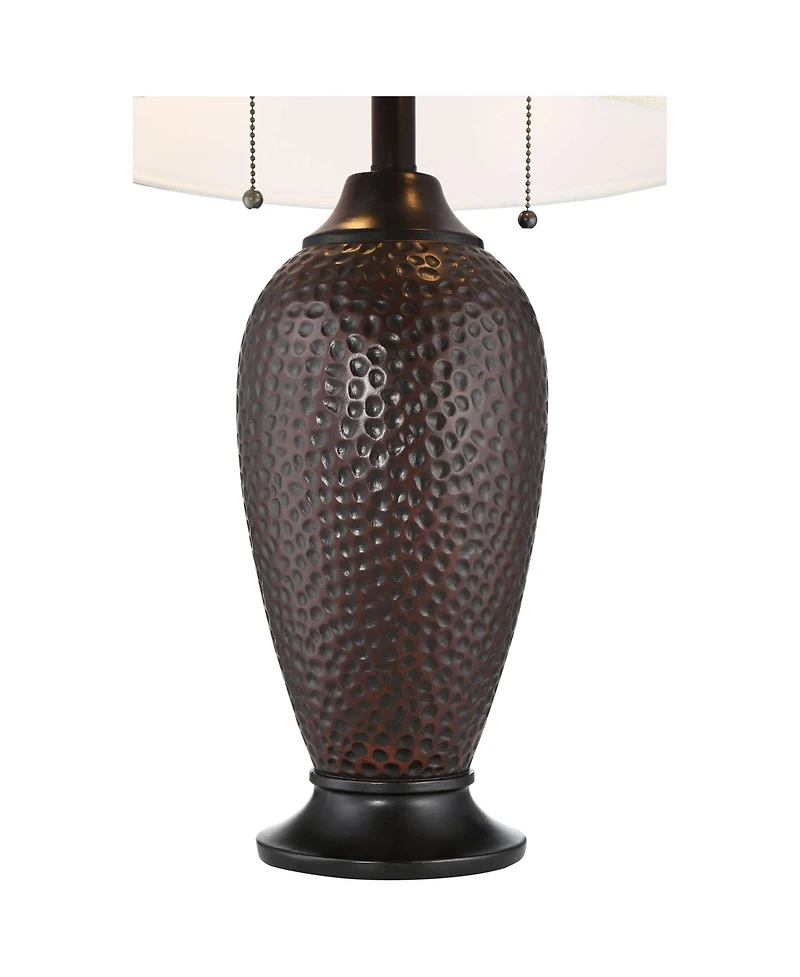 360 Lighting Cody Rustic Farmhouse Table Lamps 26" High Set of 2 Hammered Oiled Bronze with Table Top Dimmers Oatmeal Shade for Bedroom Living Room