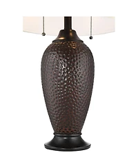 360 Lighting Cody Rustic Farmhouse Table Lamps 26" High Set of 2 Hammered Oiled Bronze with Table Top Dimmers Oatmeal Shade for Bedroom Living Room