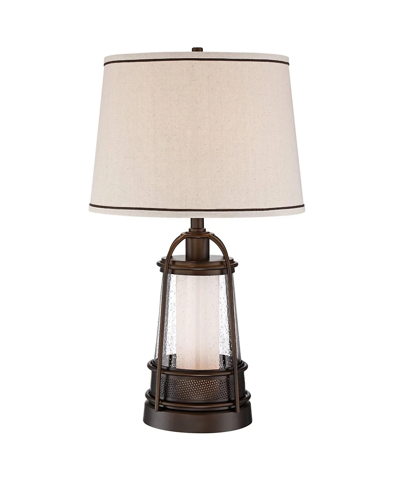 Franklin Iron Works Hugh Industrial Rustic Table Lamp 26" High with Table Top Dimmer Led Nightlight
