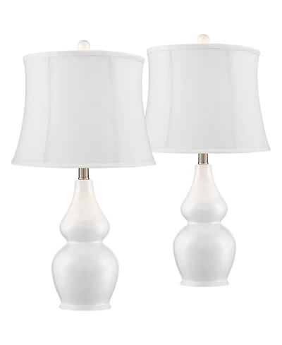 360 Lighting Jane Modern Table Lamps 25" High Set of 2 Ceramic Softback Fabric Drum Shade for Bedroom Living Room Bedside Nightstand Office Home