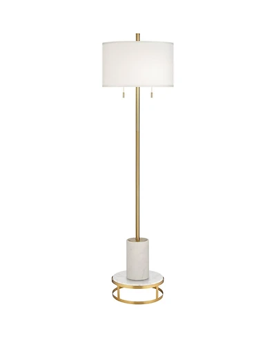 Possini Euro Design Italian Modern Floor Standing Lamp with Riser 69.5" Tall Metal Drum Shade Living Room Reading House Bedroom