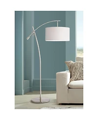 Possini Euro Design Modern Arc Floor Lamp with Usb Charging Port 69" Tall Nickel Drum Shade Adjustable Arm Living Room