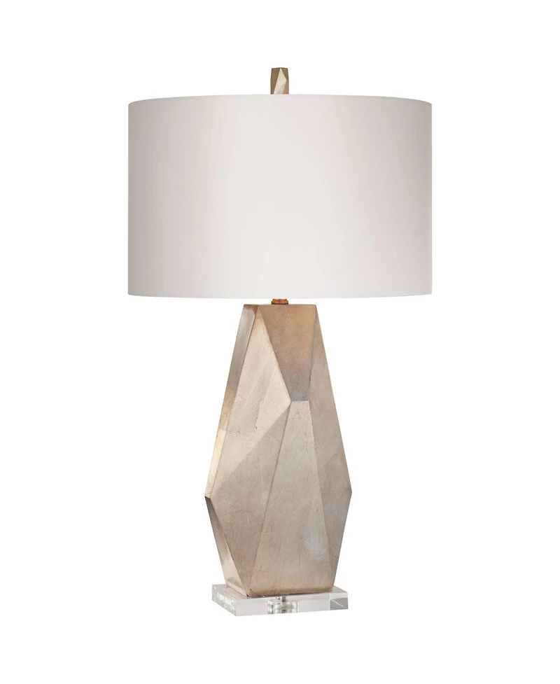 Possini Euro Design Modern Table Lamp with Marble Riser 32 1/2" Tall Champagne Drum Shade for Bedroom Living
