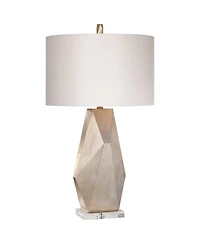 Possini Euro Design Modern Table Lamp with Marble Riser 32 1/2" Tall Champagne Drum Shade for Bedroom Living