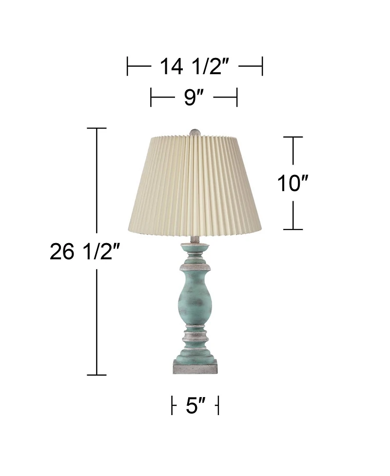 Regency Hill Patsy Traditional Table Lamps 26 1/2" High Set of 2 Washed Pleated Fabric Drum Shade for Bedroom Living Room Bedside Home