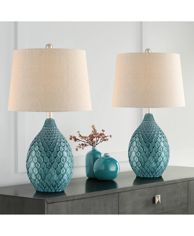360 Lighting Kate 24 3/4" High Farmhouse Rustic Modern Table Lamps Set of 2 Sea Foam Ceramic Living Room Bedroom