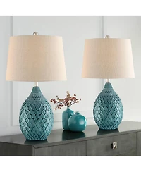 360 Lighting Kate 24 3/4" High Farmhouse Rustic Modern Table Lamps Set of 2 Sea Foam Ceramic Living Room Bedroom