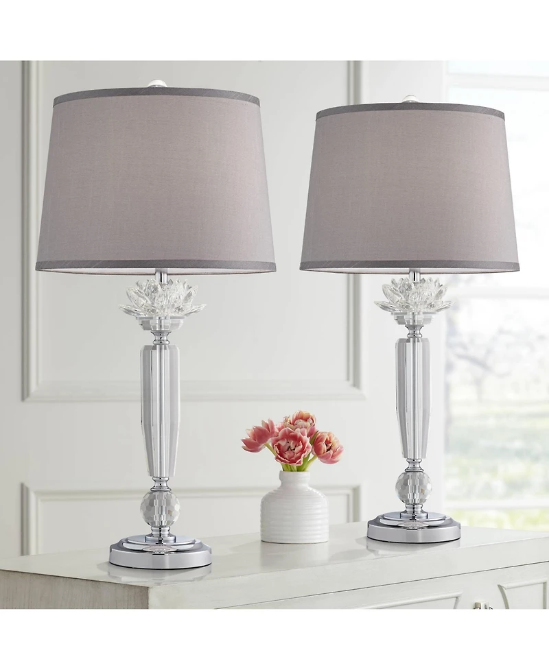 Vienna Full Spectrum Olivia 28 1/4" Tall Modern End Table Lamps Set of 2 Clear Crystal Living Room Bedroom Bedside Nightstand