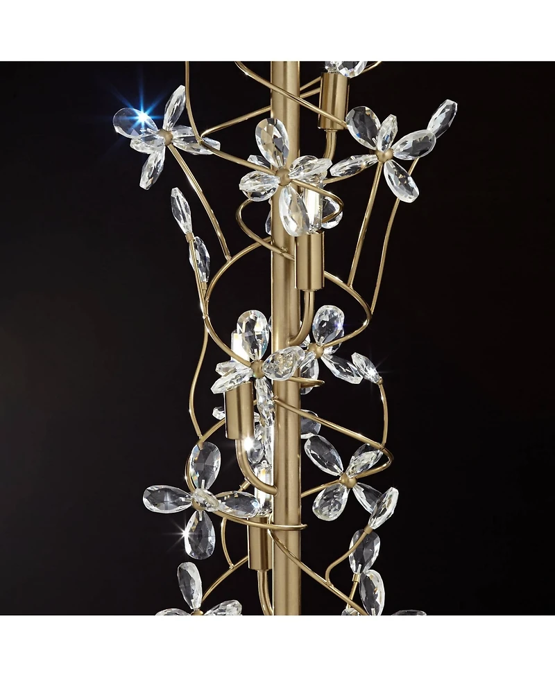 Possini Euro Design Vivant Modern 71 1/2" Tall Standing Floor Lamp 8-Light Crystal Spray Metal Soft Gold Finish Drum Shade