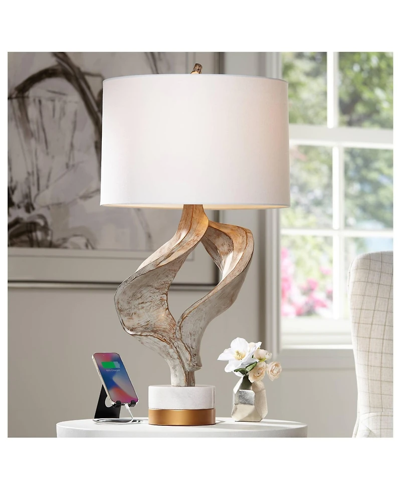 Possini Euro Design Reah 32 1/2" Tall Sculpture Large Modern End 3-Way Table Lamp Usb Port Finish Single Living Room Charging