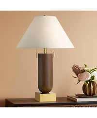Possini Euro Design Madera 27 3/4" Tall Oval Modern Table Lamp Usb Port Ac Power Outlet Brass Finish Wood Charging