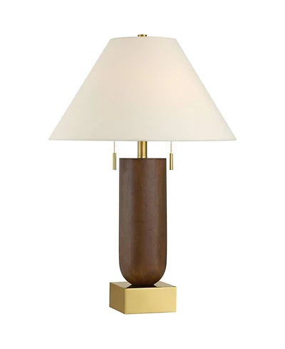 Possini Euro Design Madera 27 3/4" Tall Oval Modern Table Lamp Usb Port Ac Power Outlet Brass Finish Wood Charging