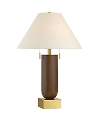 Possini Euro Design Madera 27 3/4" Tall Oval Modern Table Lamp Usb Port Ac Power Outlet Brass Finish Wood Charging
