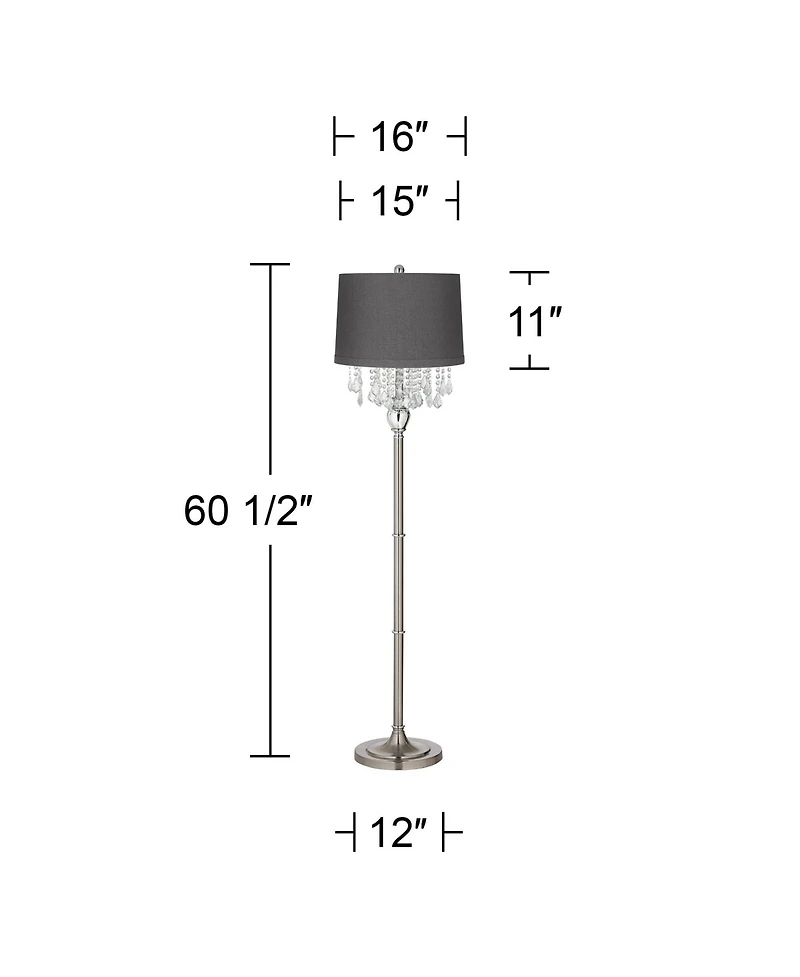 360 Lighting Crystals Traditional Luxury 60 1/2" Tall Standing Floor Lamp Silver Metal Satin Steel Finish Office Drum