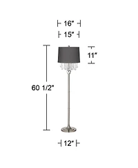 360 Lighting Crystals Traditional Luxury 60 1/2" Tall Standing Floor Lamp Silver Metal Satin Steel Finish Office Drum