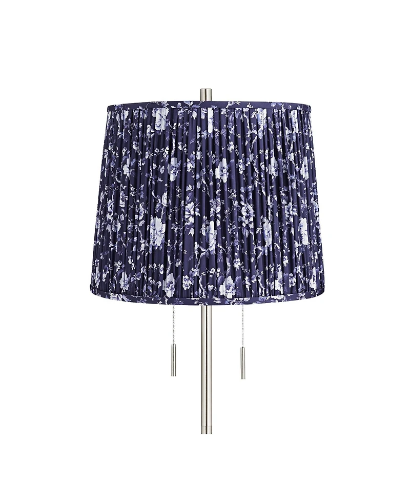 360 Lighting Abba Modern 65" Tall Standing Floor Lamp Twin Pull Chain Metal Brushed Steel Finish Pleated