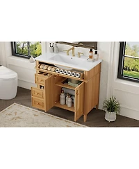 Busdays 36" Solid Wood Bathroom Vanity with Sink, 3 Drawers and 2 Soft-Close Doors, Rubber Wood Handles, Mdf Construction