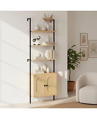 Yigii 72.5" H Ladder Bookshelf with Cabinet 3-Tier Wall Mounted Rattan Metal Frame Boho Open Storage Display Rack