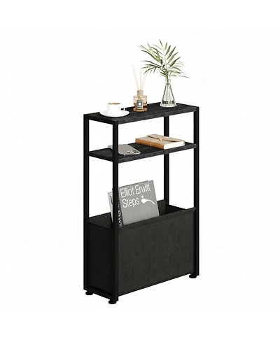Yigii Narrow Side Table Slim End With Fabric Basket Compact Storage Sturdy Adjustable Feet Easy Assemble