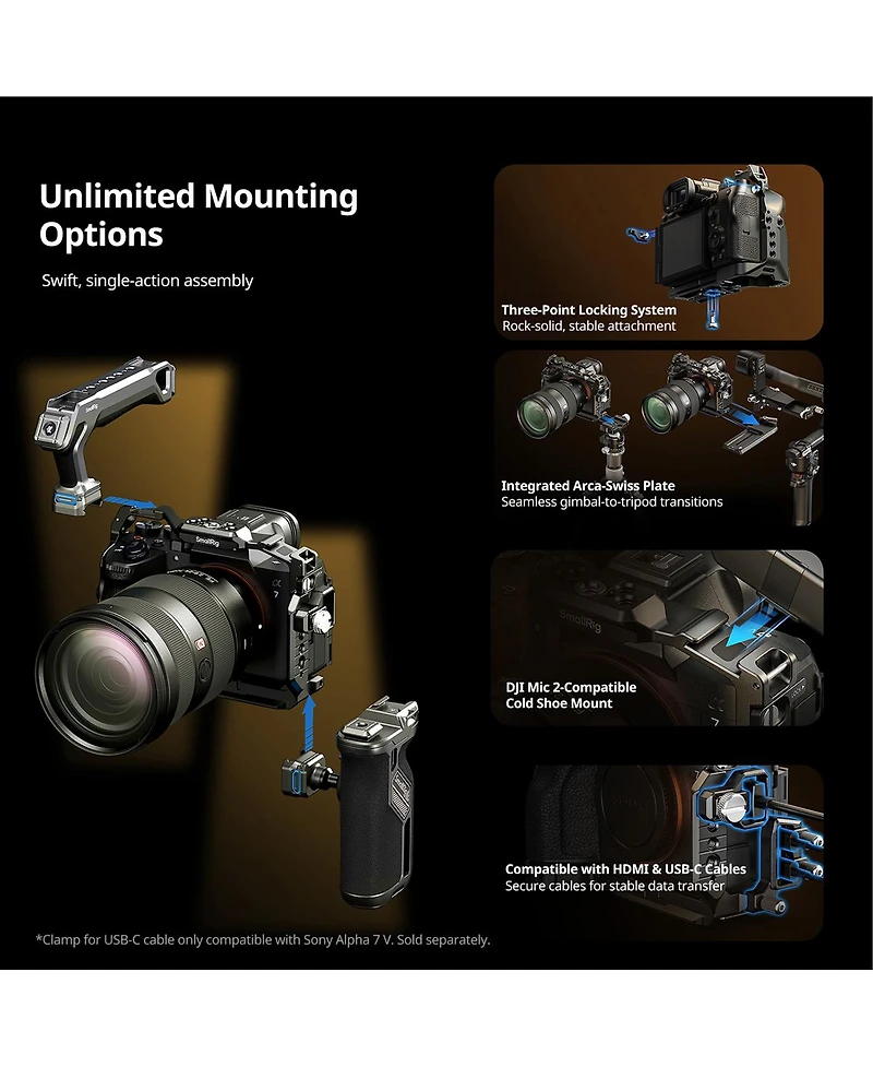 SmallRig HawkLock Full Camera Cage Kit for Sony Alpha 7 V /7R V/7 Iv