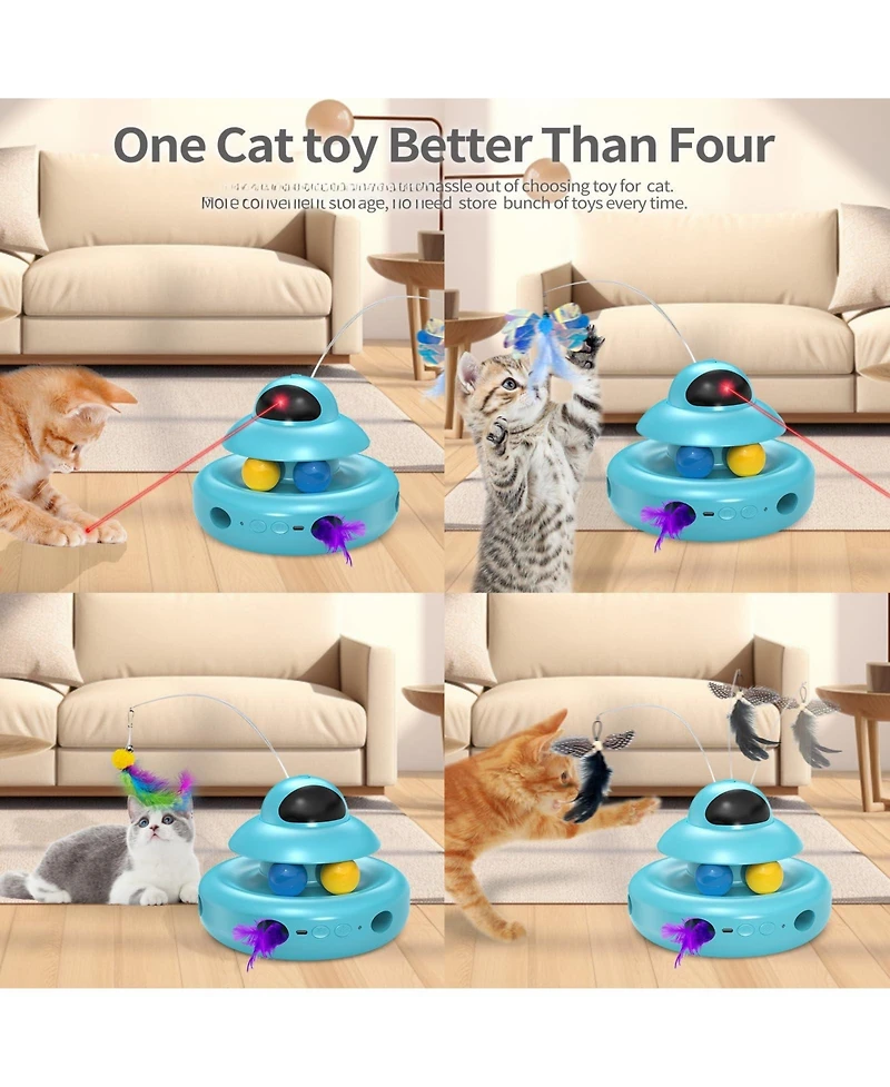 Aronkl 4-in-1 Interactive Cat Toy Automatic Self Play Usb Rechargeable Butterfly Feather Track Balls Laser