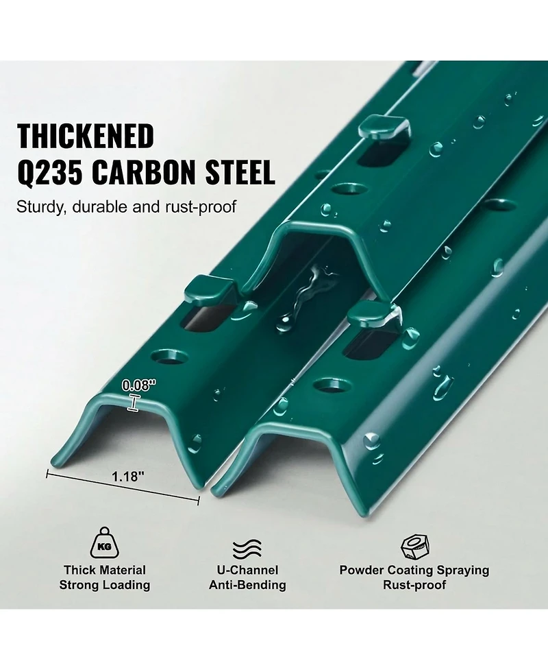 Sugift Fence Post, 10 Pack, U-Channel Heavy Duty Steel, for Garden and Lawn Use