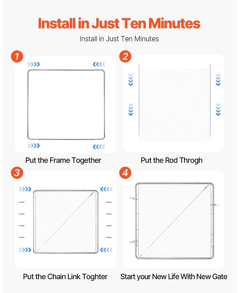 Sugift Chain Link Fence Gate, Adjustable Panel, Openings, Galvanized